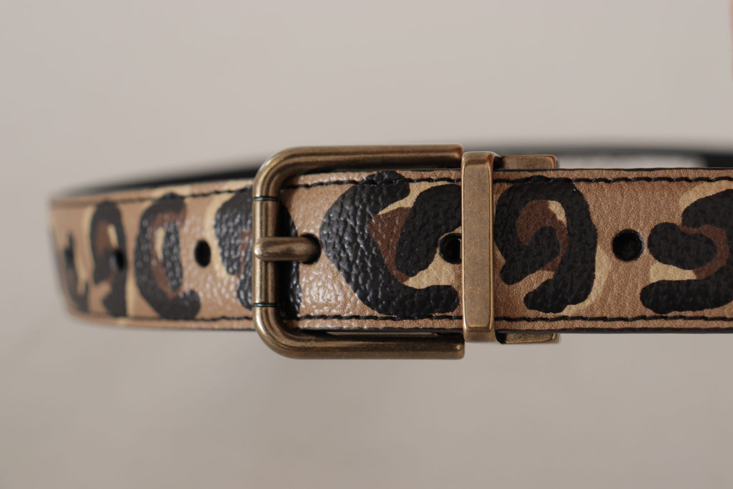 Dolce &amp; Gabbana Brown Leather Leopard Print Bronze Metal Buckle Belt