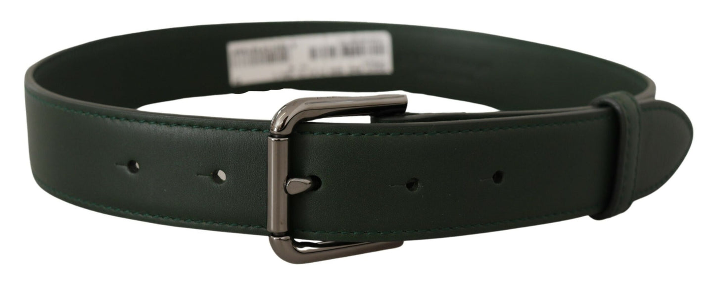 Dolce &amp; Gabbana Army Green Leather Logo Metal Waist Buckle Belt