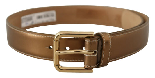 Dolce &amp; Gabbana Bronze Calf Leather Gold Logo Waist Buckle Belt