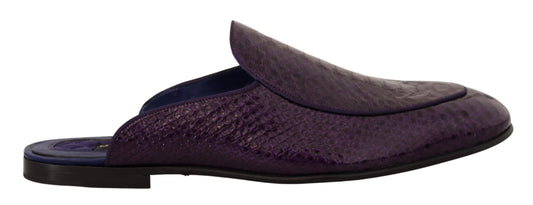 Dolce &amp; Gabbana Purple Exotic Leather Flats Slides Shoes