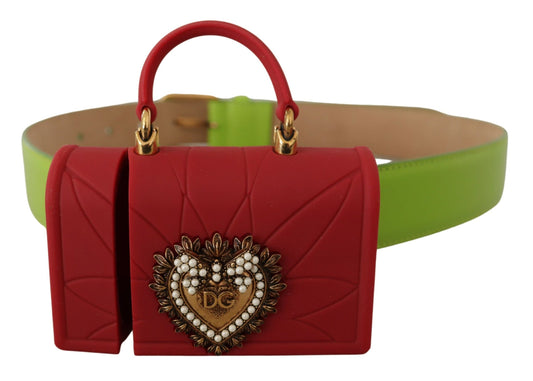 Dolce &amp; Gabbana green leather devotion heart micro bag headphones belt