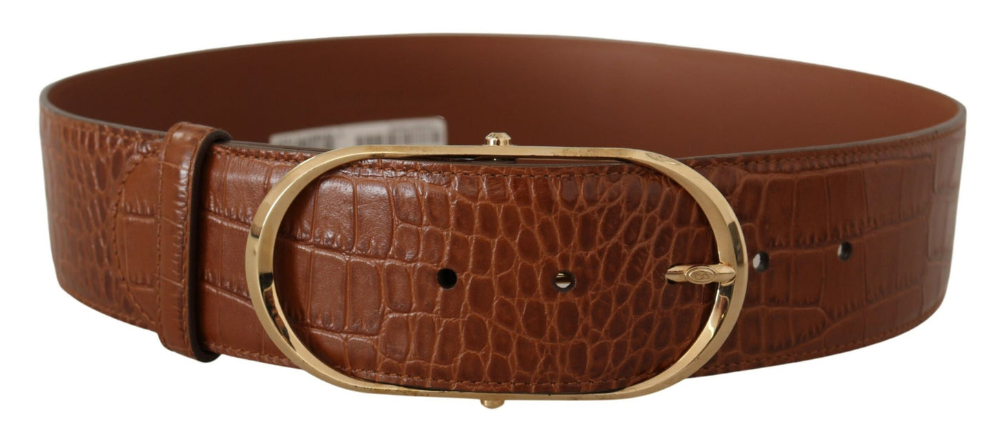 Dolce &amp; Gabbana Brown Wide Waist Leather Gold Oval Metal Buckle Belt