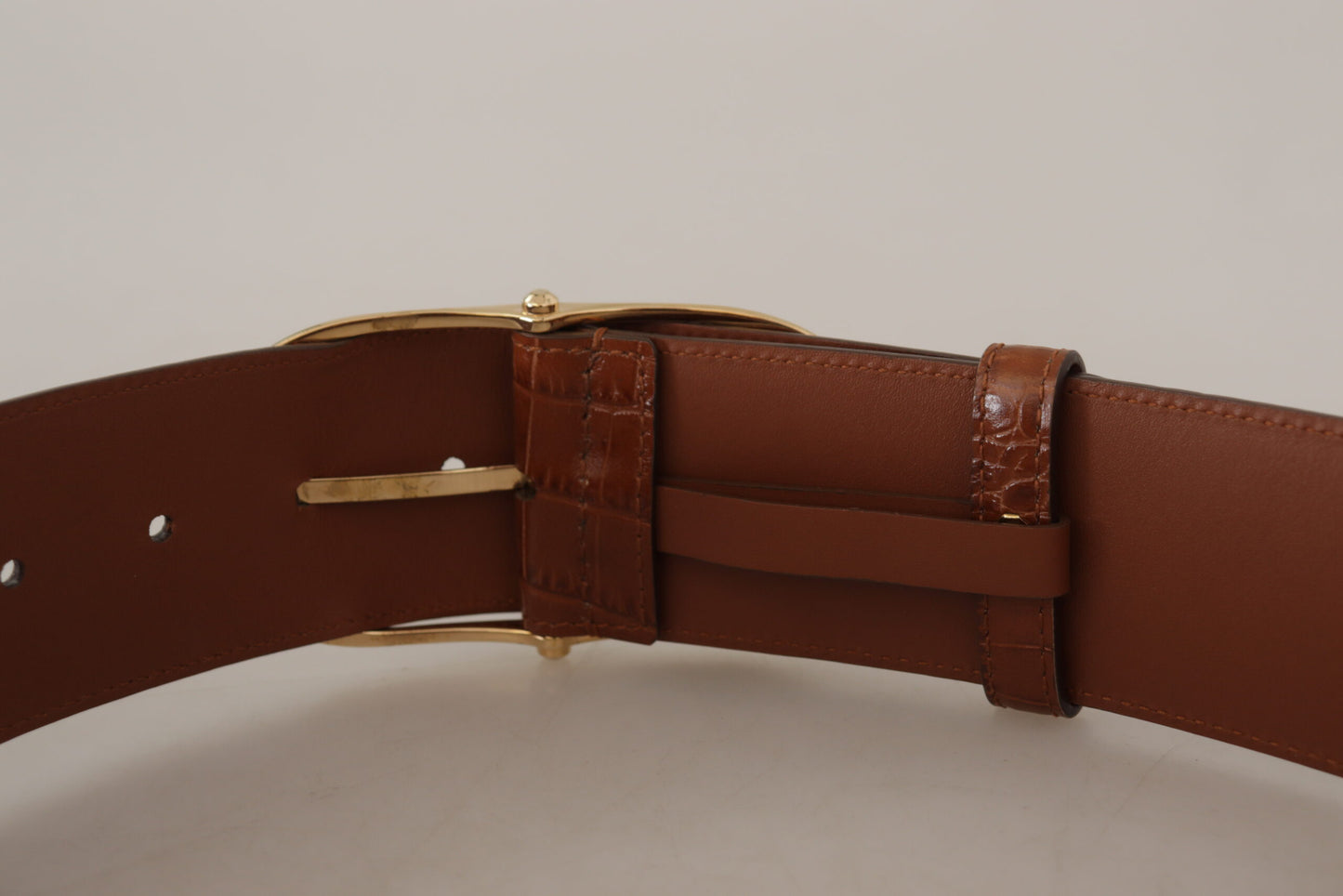 Dolce &amp; Gabbana Brown Wide Waist Leather Gold Oval Metal Buckle Belt