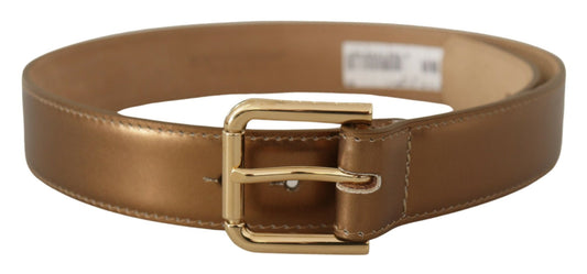 Dolce &amp; Gabbana Bronze Leather Gold Logo Engraved Waist Buckle Belt