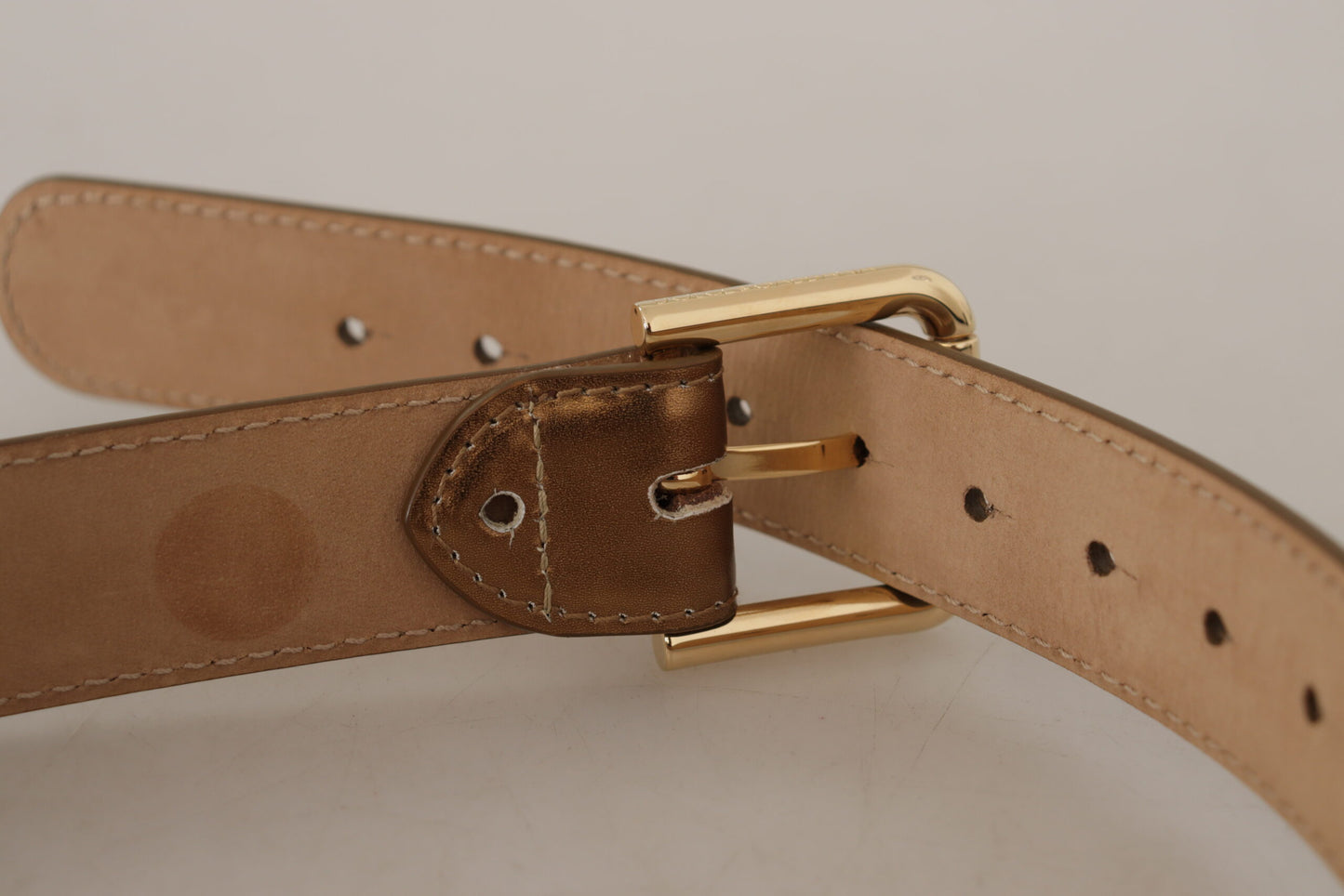 Dolce &amp; Gabbana Bronze Leather Gold Logo Engraved Waist Buckle Belt
