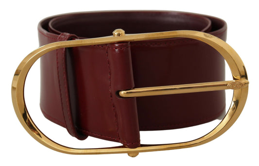 Dolce &amp; Gabbana Maroon Wide Leather Gold Tone Metal Oval Buckle Belt