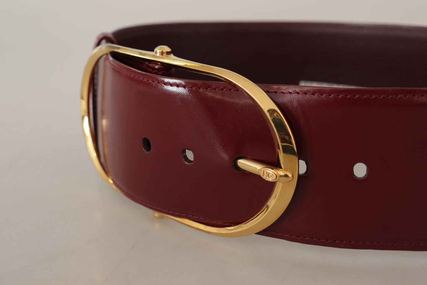 Dolce &amp; Gabbana Maroon Wide Leather Gold Tone Metal Oval Buckle Belt