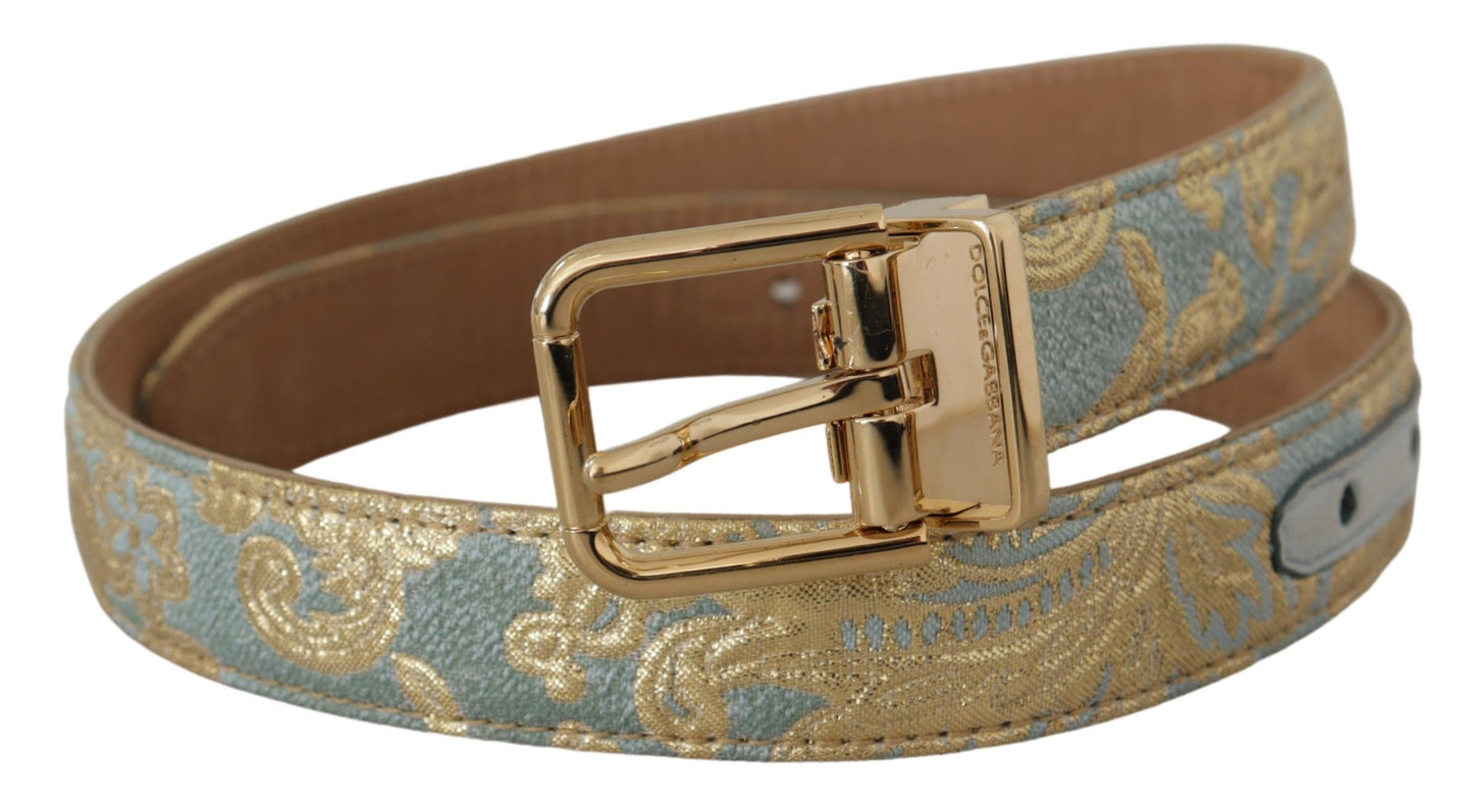 Dolce &amp; Gabbana Eleganter hellblauer Ledergürtel mit goldener Schnalle