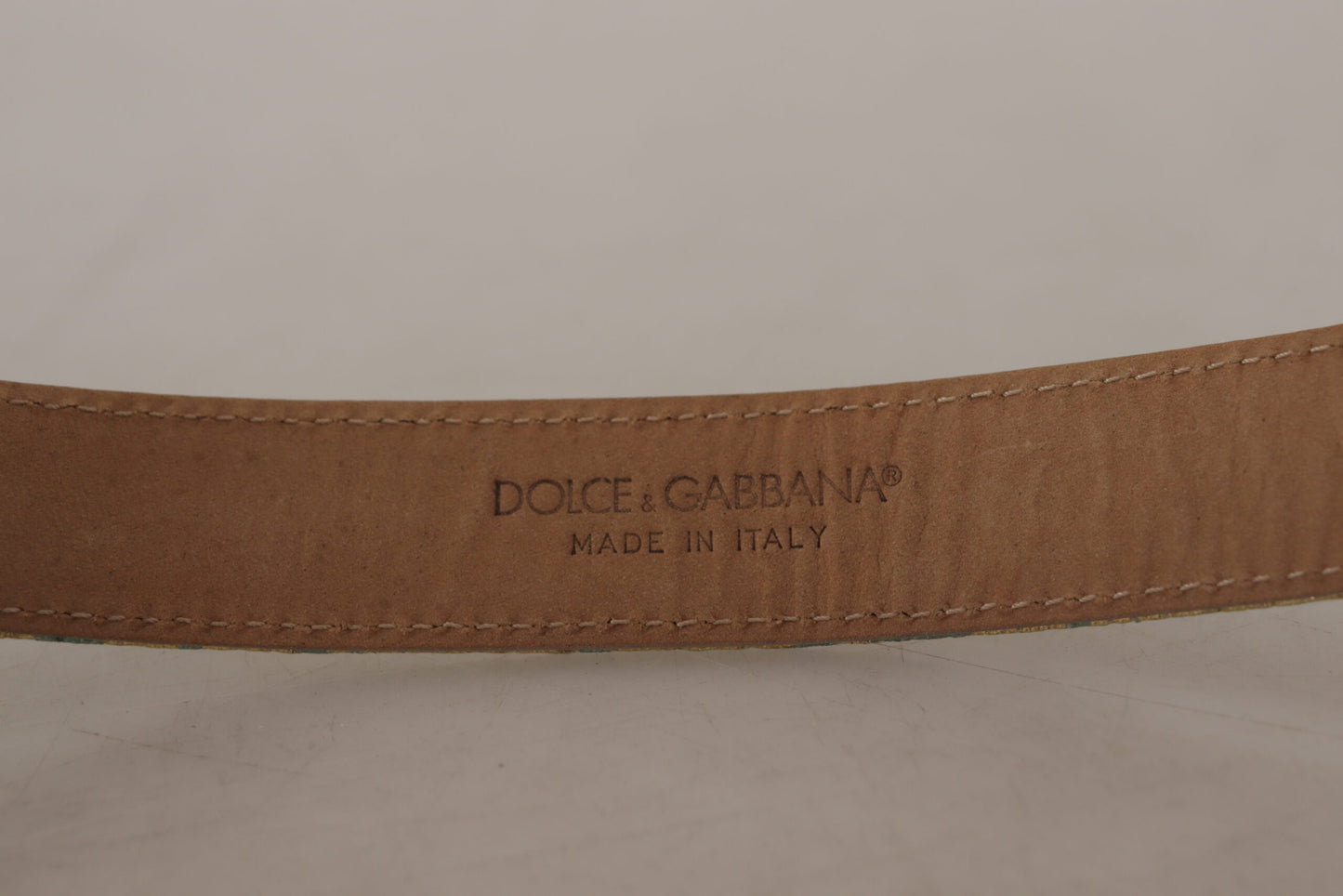 Dolce &amp; Gabbana Blue Leather Jacquard Embossed Gold Metal Buckle Belt