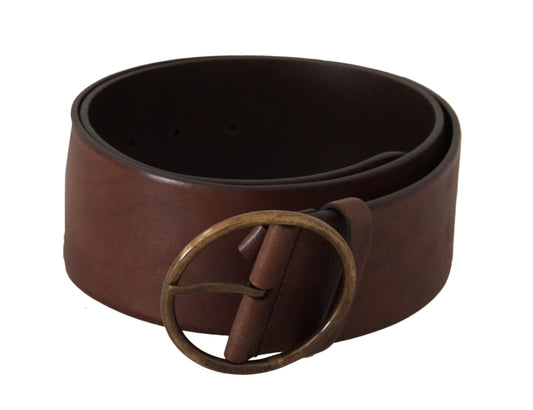 Dolce &amp; Gabbana Dark Brown Wide Waist Leather Metal Round Buckle Belt