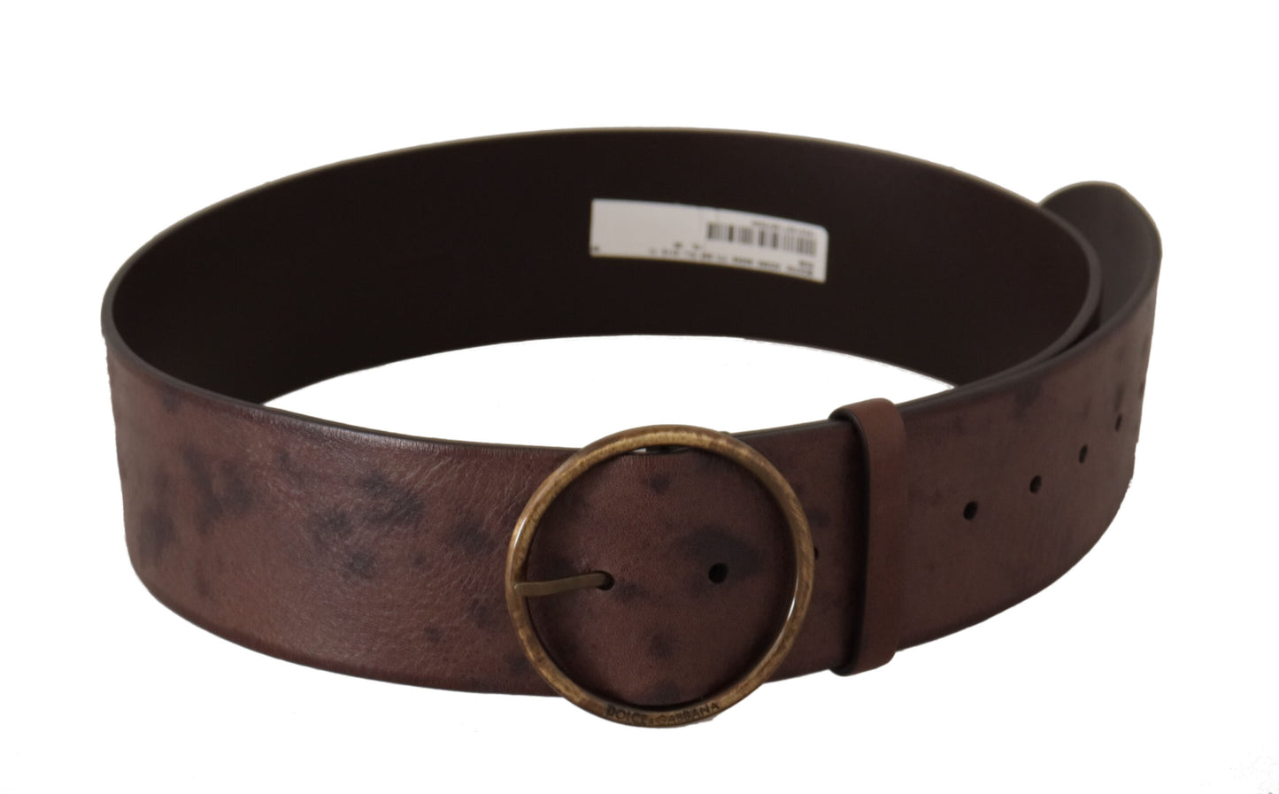 Dolce &amp; Gabbana Dark Brown Wide Calf Leather Logo Round Buckle Belt