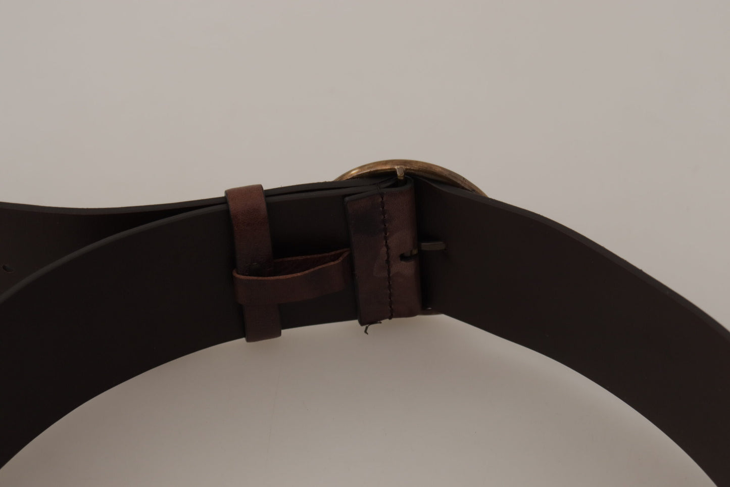 Dolce &amp; Gabbana Dark Brown Wide Calf Leather Logo Round Buckle Belt