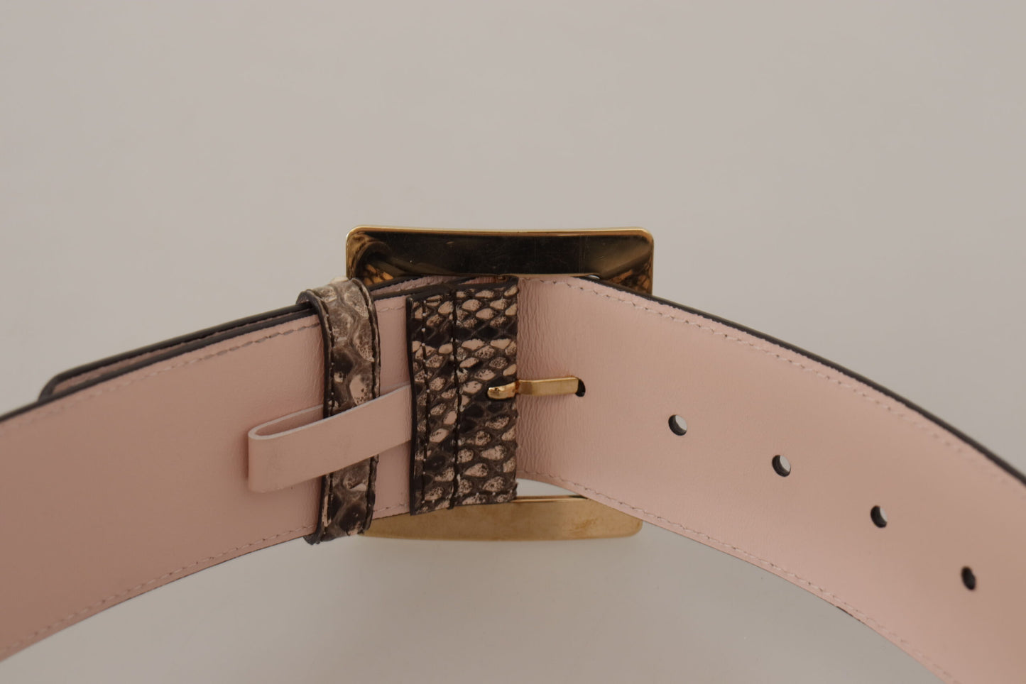 Dolce &amp; Gabbana Beige Exotic Leather Wide Gold Metal Buckle Belt