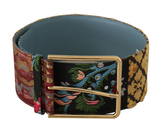 Dolce &amp; Gabbana Multicolor Embroidered Leather Gold Metal Buckle Belt