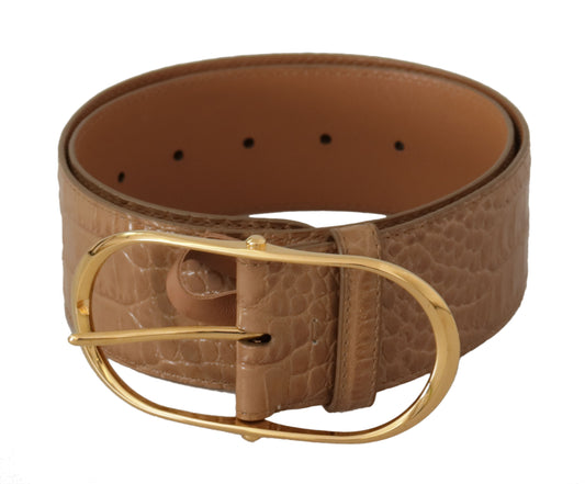 Dolce &amp; Gabbana Brown Beige Leather Gold Metal Oval Buckle Belt