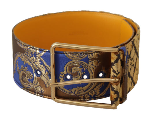 Dolce &amp; Gabbana Blue Floral Patchwork Leather Wide Waist Buckle Belt