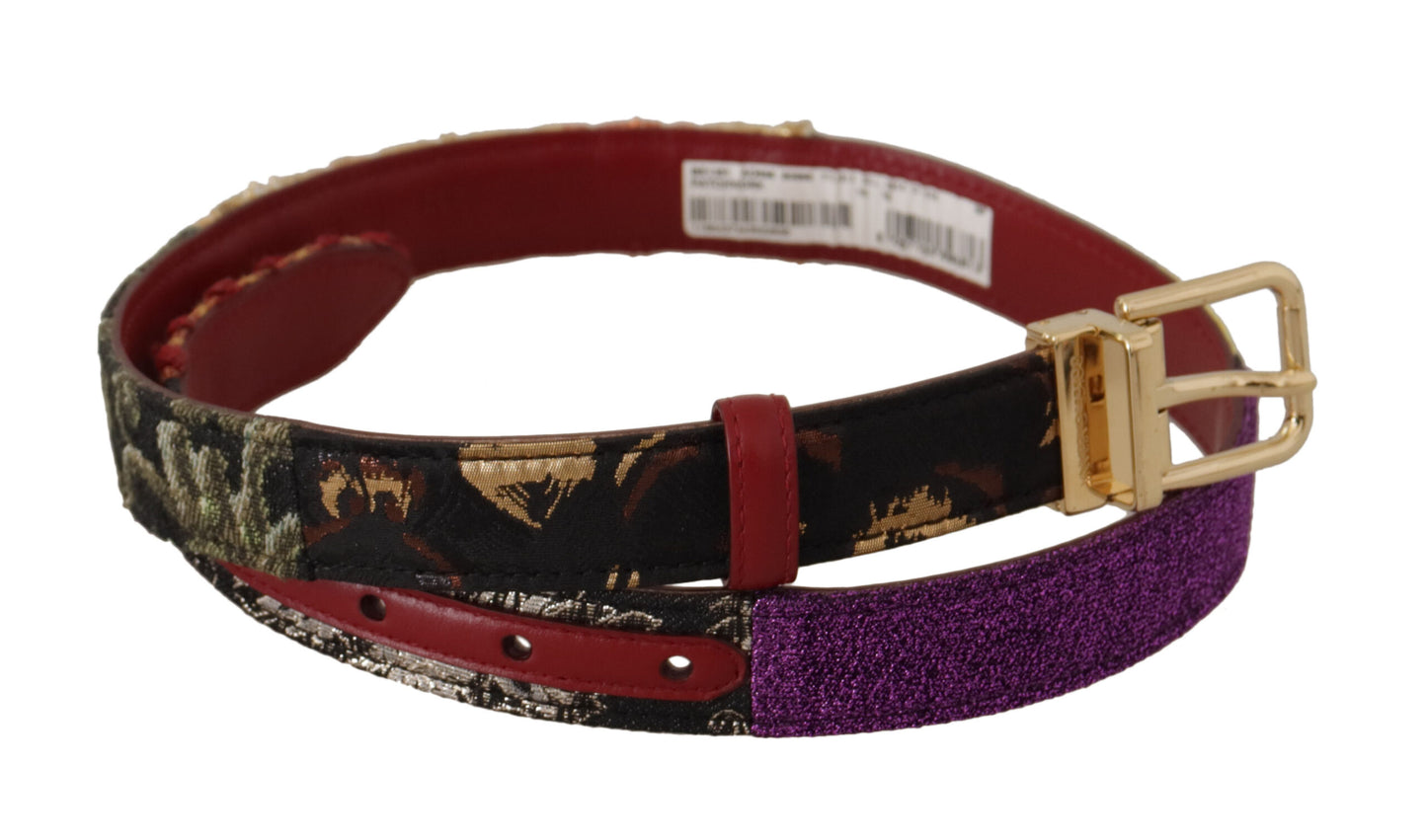 Dolce &amp; Gabbana – Mehrfarbiger Canvas-Ledergürtel mit gravierter Schnalle