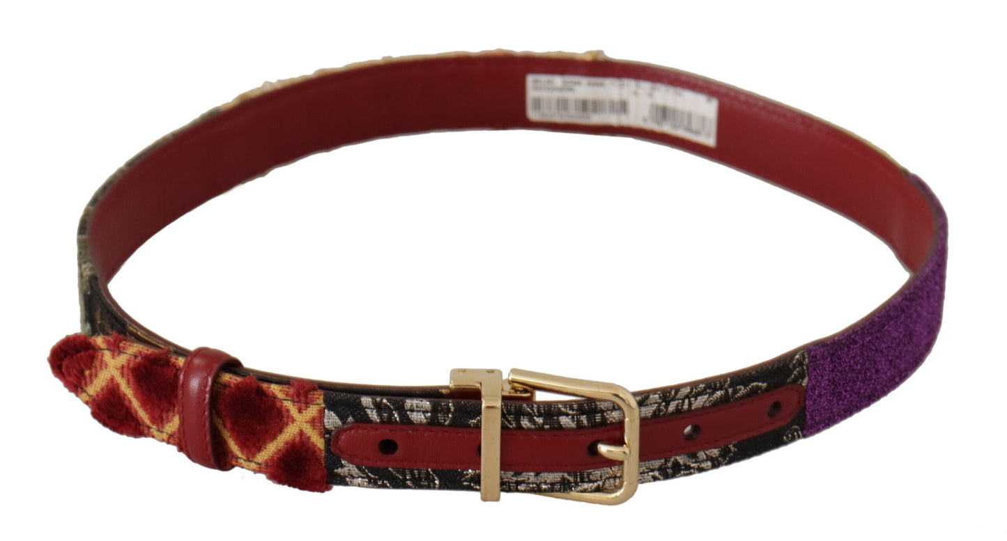 Dolce & Gabbana Multicolor Canvas Leather Belt with Engraved Buckle