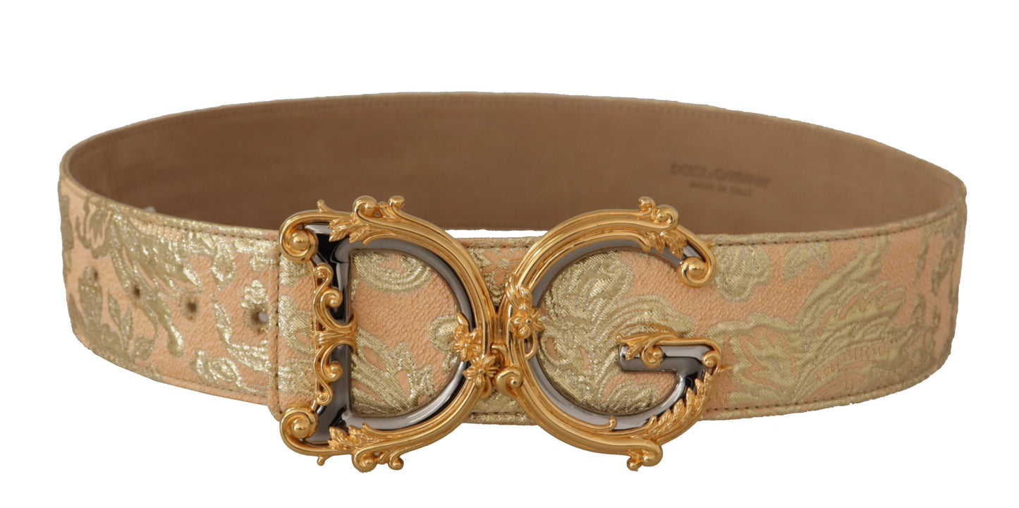 Dolce &amp; Gabbana Gold Wide Waist Jacquard Baroque DG Logo Buckle Belt