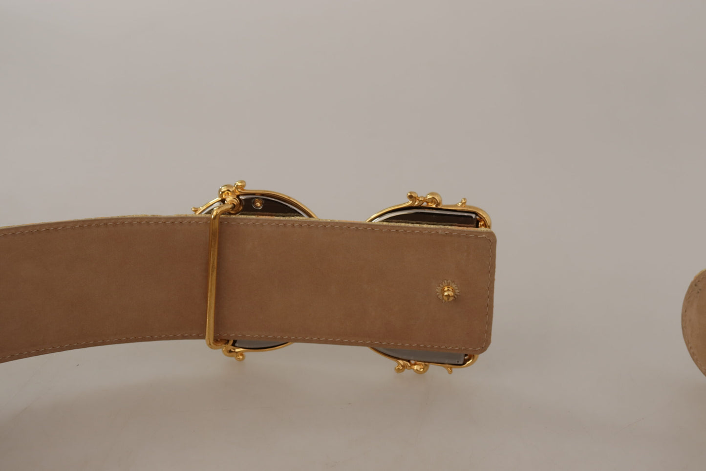 Dolce &amp; Gabbana Gold Wide Waist Jacquard Baroque DG Logo Buckle Belt