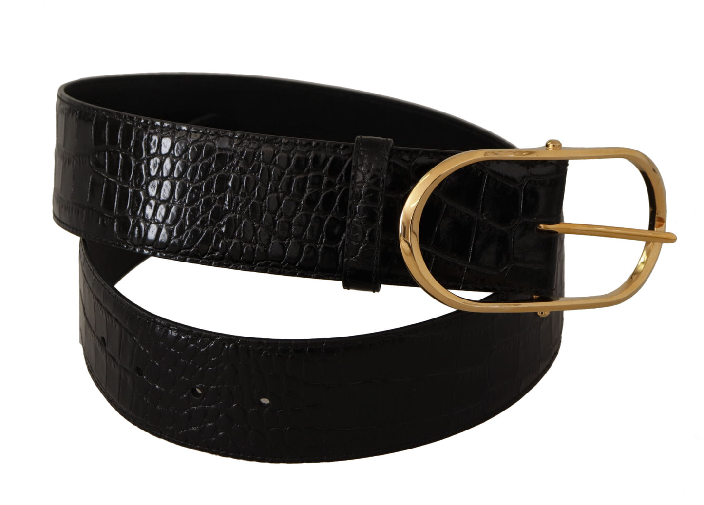 Dolce &amp; Gabbana Black Embossed Leather Gold Tone Metal Buckle Belt