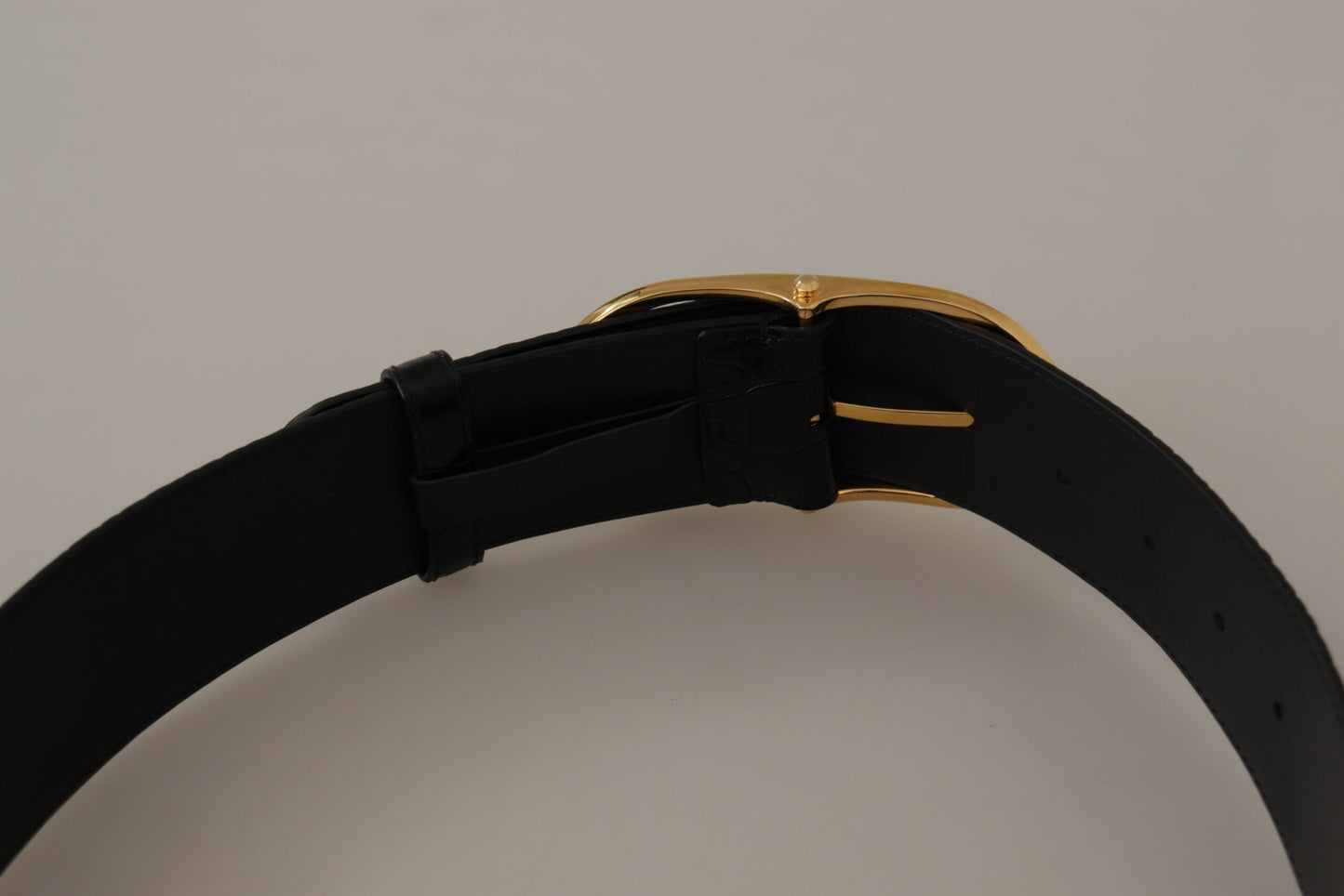 Dolce &amp; Gabbana Black Embossed Leather Gold Tone Metal Buckle Belt
