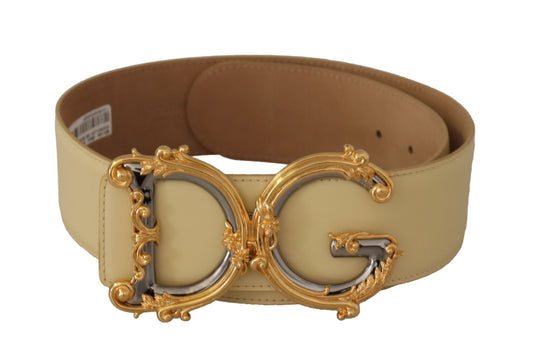 Dolce &amp; Gabbana Beige Wide Waist Leather DG Logo Baroque Buckle Belt