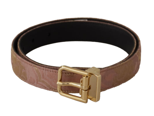 Dolce &amp; Gabbana Rose Gold Leather Logo Engraved Metal Buckle Belt