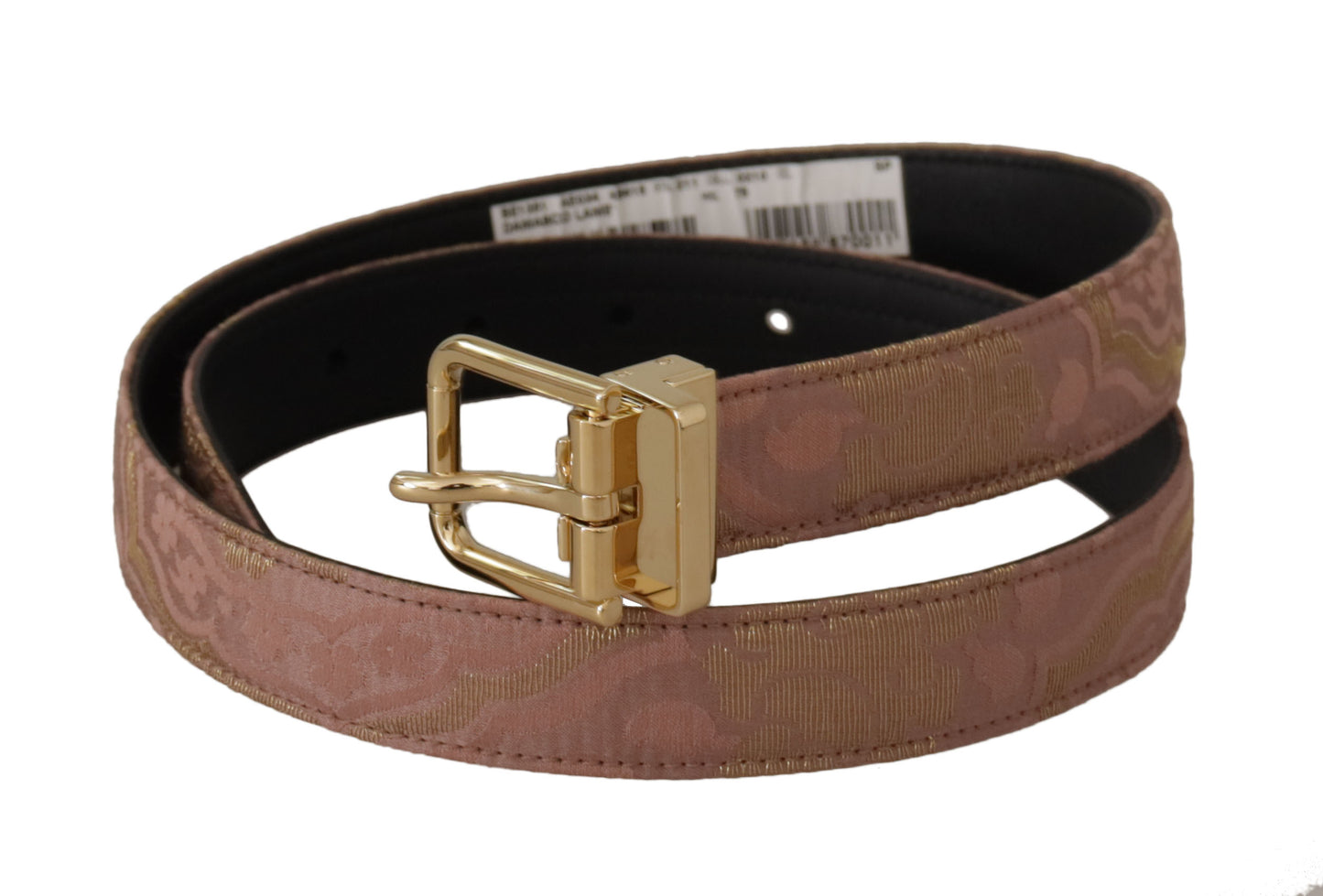 Dolce &amp; Gabbana Rose Gold Leather Logo Engraved Metal Buckle Belt