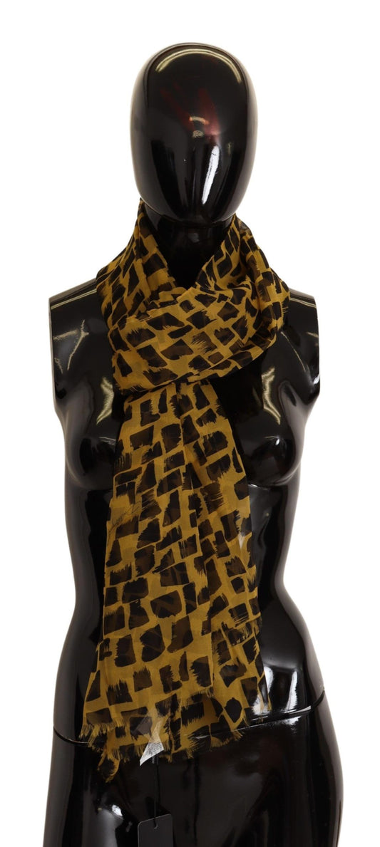 Dolce &amp; Gabbana Yellow Patterned 100% Silk Wrap Shawl Scarf
