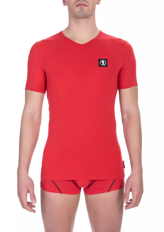 Bikkembergs elegantes zweifarbiges Baumwoll-T-Shirt mit V-Ausschnitt
