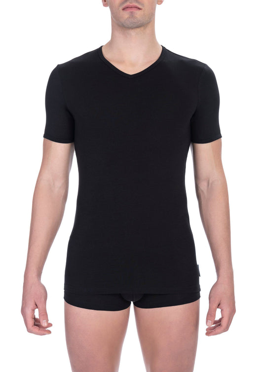Bikkembergs schlankes T-Shirt aus Baumwollmischung mit V-Ausschnitt