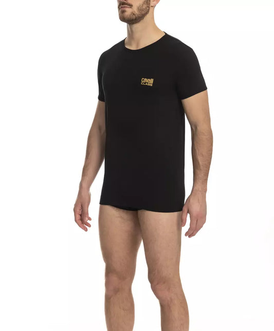 Cavalli Class Sleek Logo-T-Shirt aus Baumwollmischung in Schwarz
