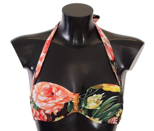 Dolce &amp; Gabbana Multicolor Floral Print Swimsuit Bikini Top Swimwear