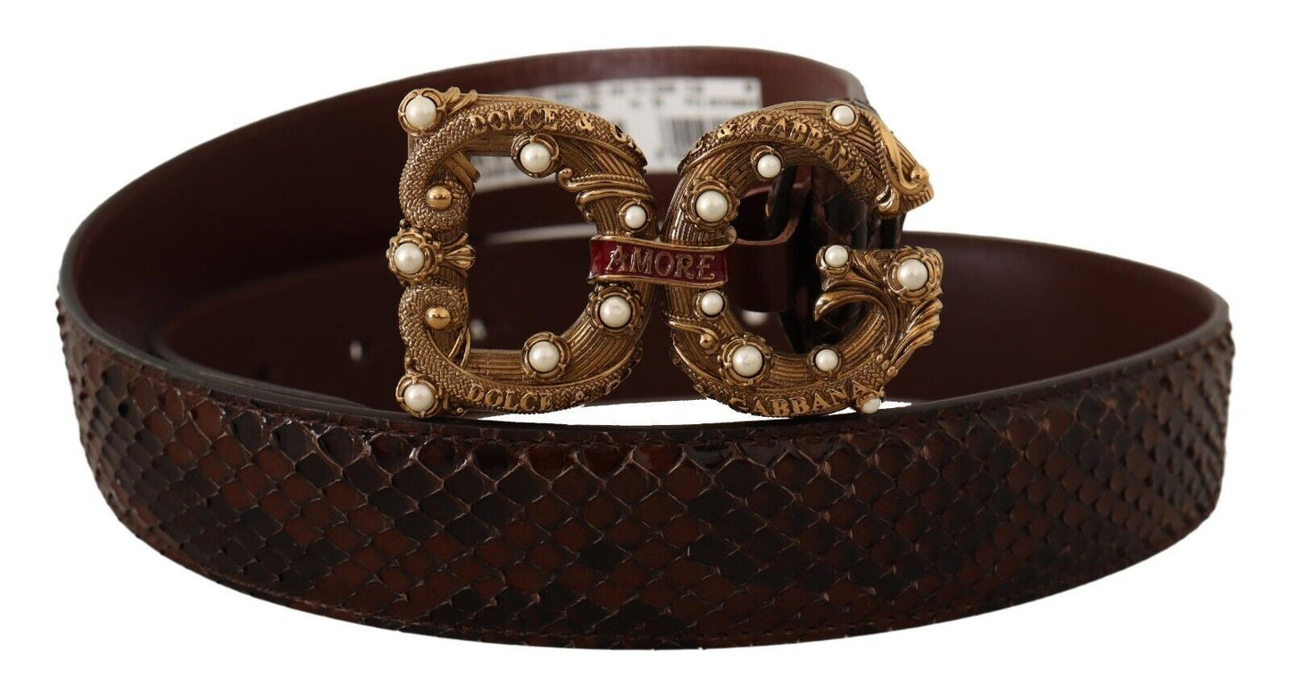Dolce &amp; Gabbana Brown Exotic Leather Logo Buckle Amore Belt