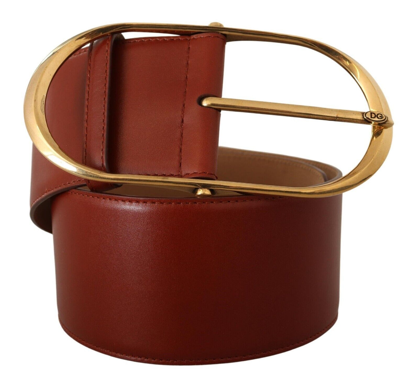 Dolce &amp; Gabbana Maroon Leather Gold Metal Oval Buckle Belt