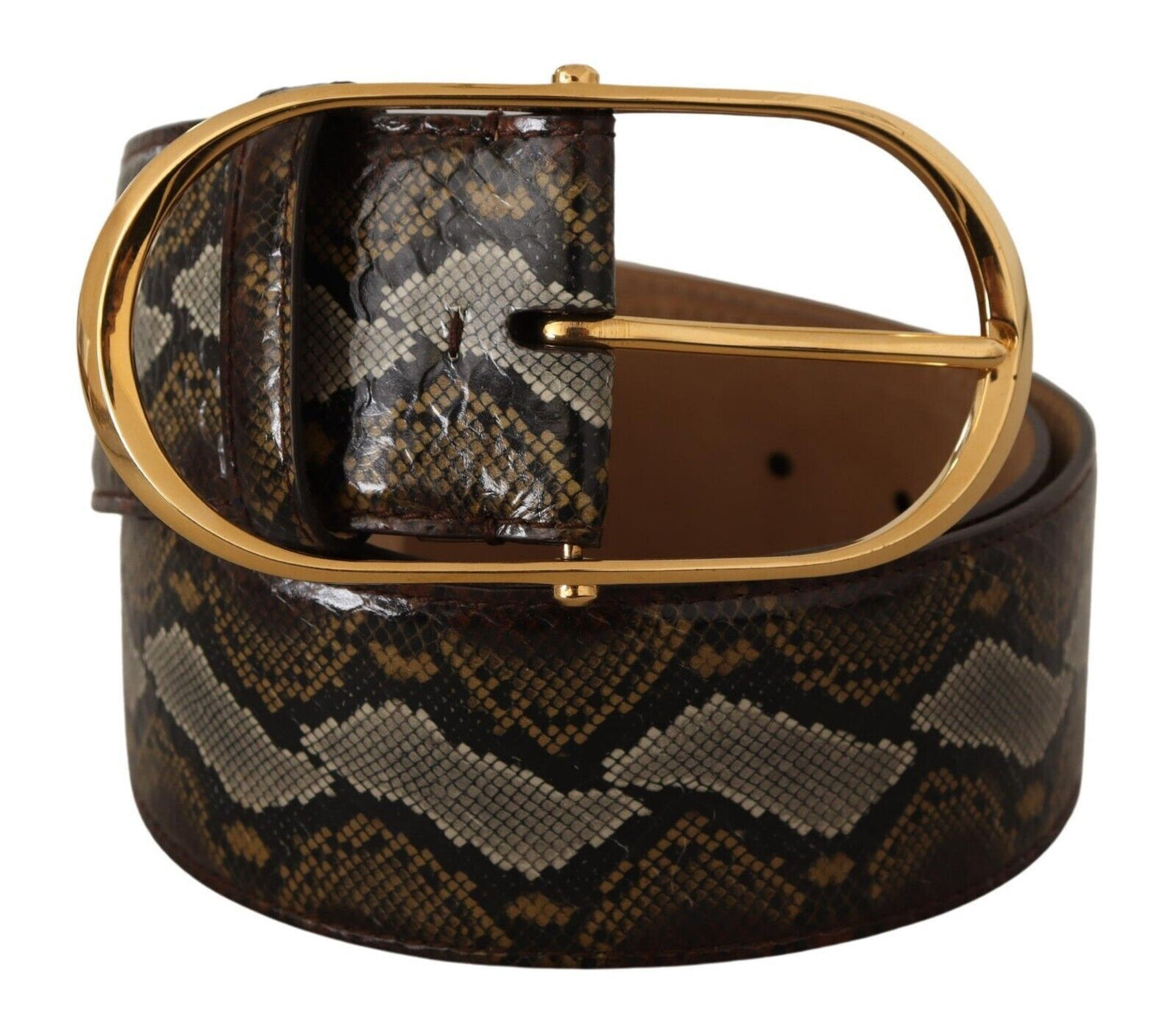 Dolce &amp; Gabbana Brown Python Leather Gold Oval Buckle Belt
