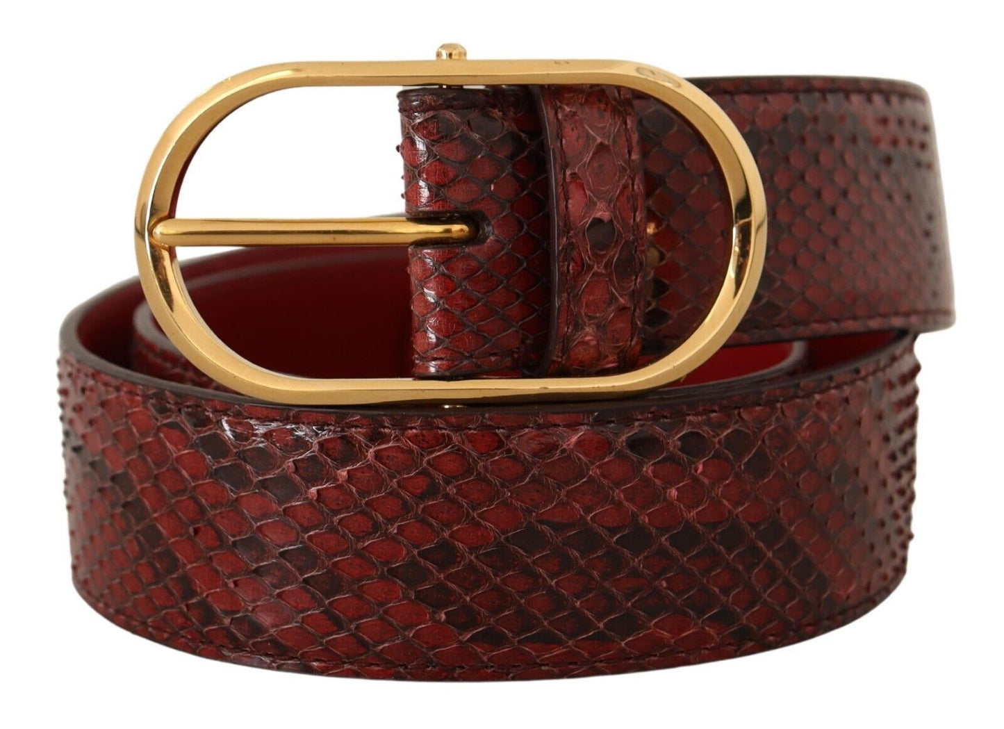 Dolce &amp; Gabbana Red Exotic Leather Gold Oval Buckle Belt