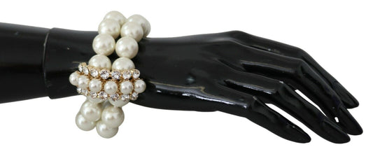 Dolce &amp; Gabbana White Faux Pearl Beads Translucent Crystals Bracelet