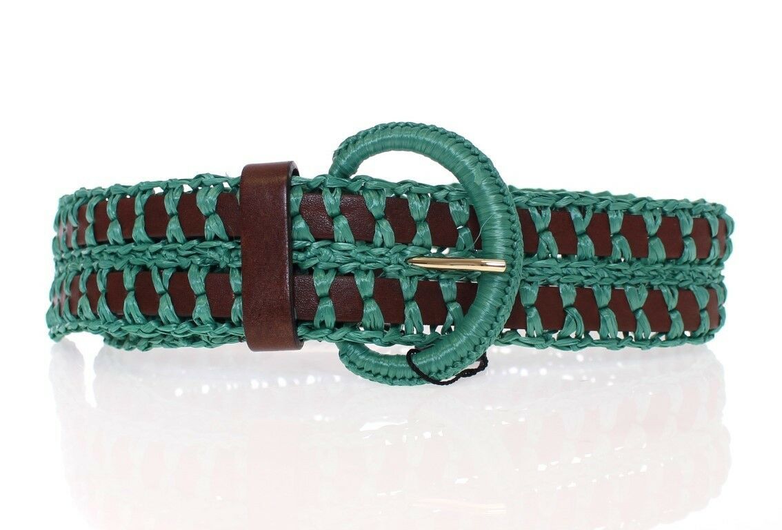 Dolce &amp; Gabbana Green Raffia Woven Waist Leather Wide Belt