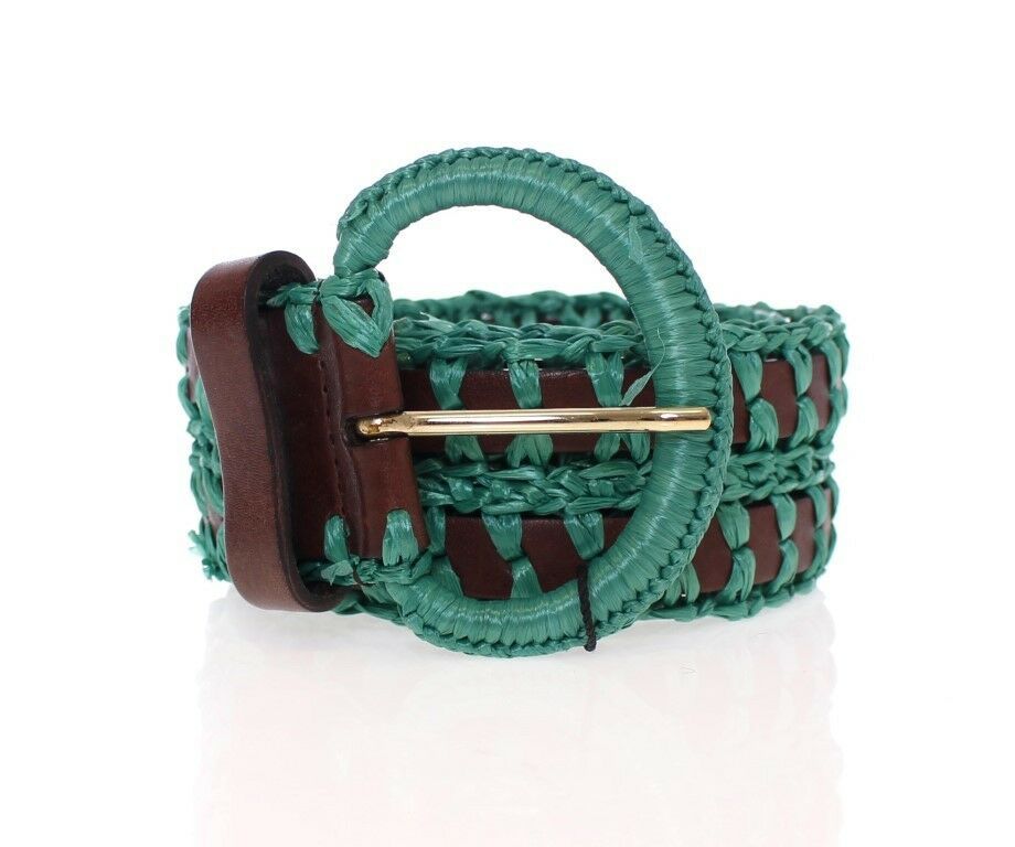 Dolce &amp; Gabbana Green Raffia Woven Waist Leather Wide Belt