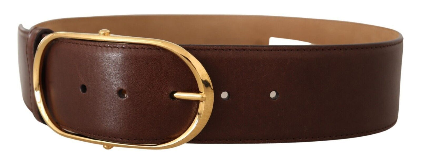 Dolce &amp; Gabbana Brown Leather Gold Metal Oval Buckle Belt