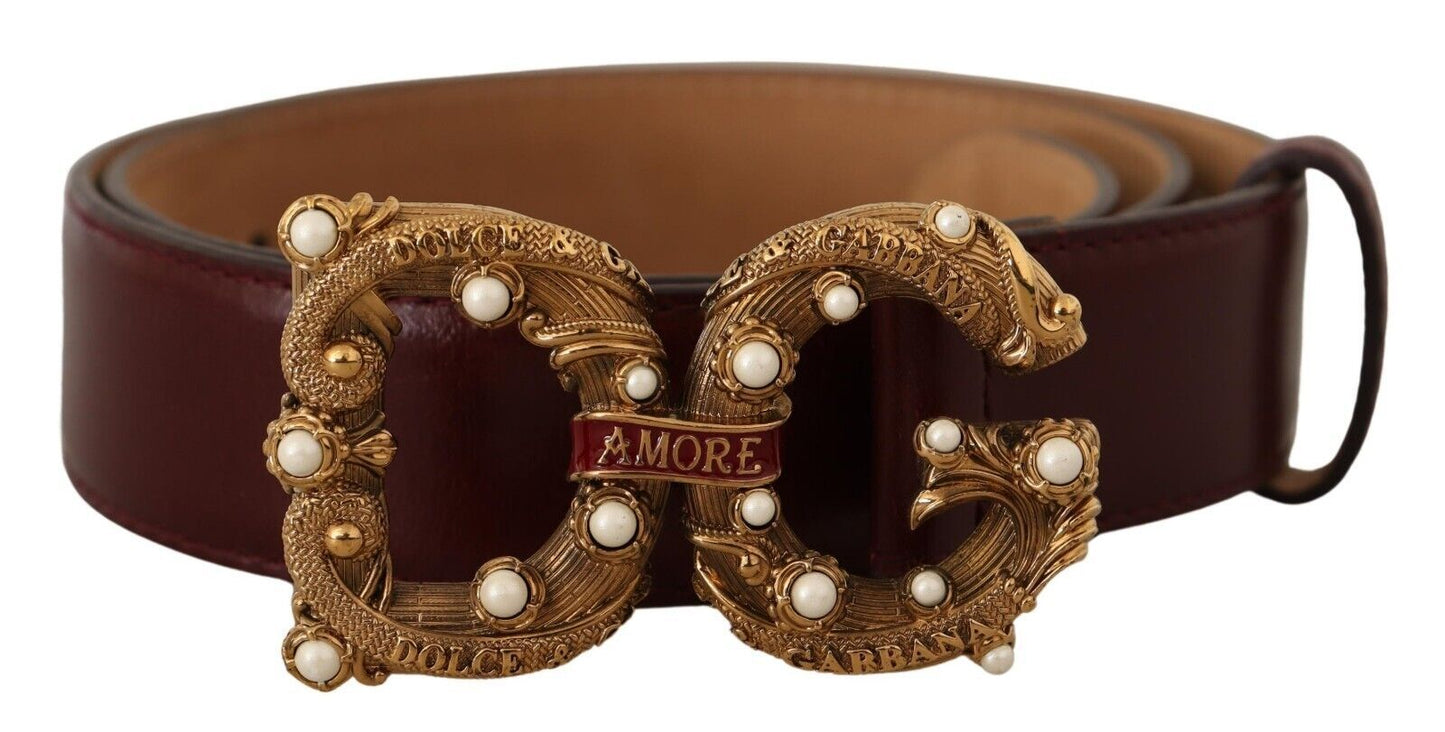 Dolce &amp; Gabbana Bordeaux Leather Brass Logo Buckle Baroque Amore Belt