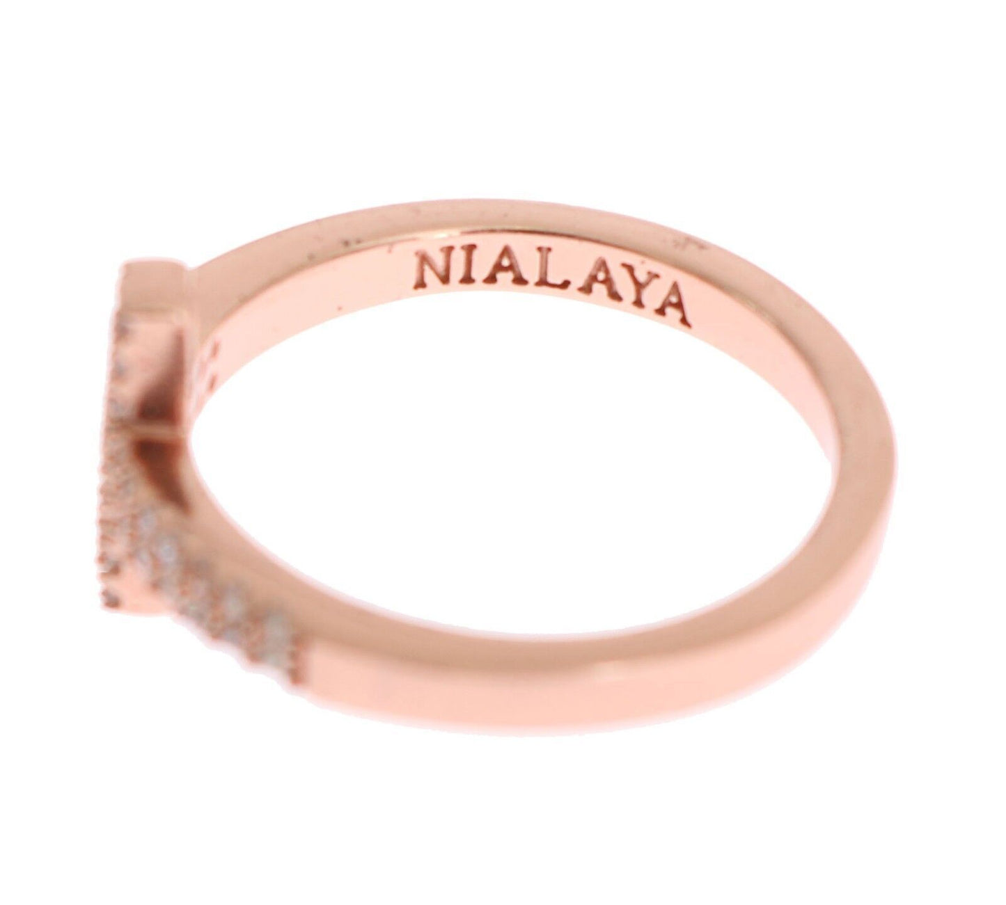 Nialaya Eleganter, mit rosa Kristallen besetzter Silberring
