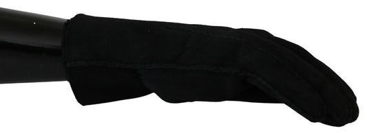 Dolce &amp; Gabbana Black Leather Motorcycle Biker Mitten Gloves