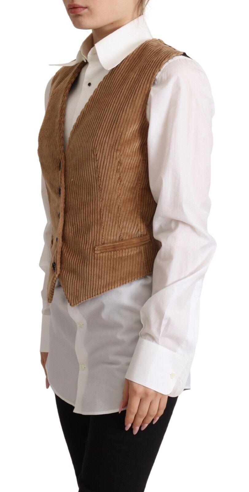 Dolce &amp; Gabbana Brown Corduroy Leopard V-neck Sleeveless Vest Top