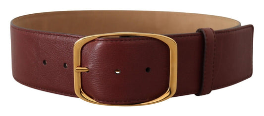 Dolce &amp; Gabbana Maroon Leather Gold Metal Square Buckle Belt