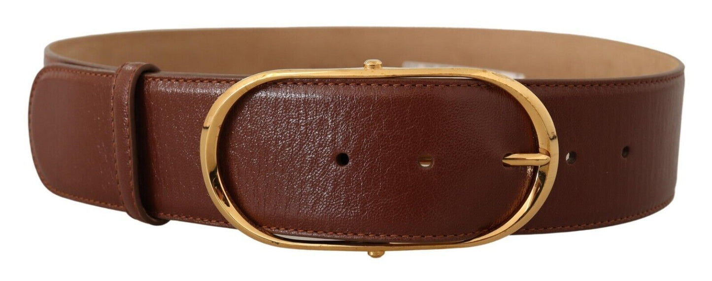 Dolce &amp; Gabbana Brown Leather Gold Metal Oval Buckle Belt