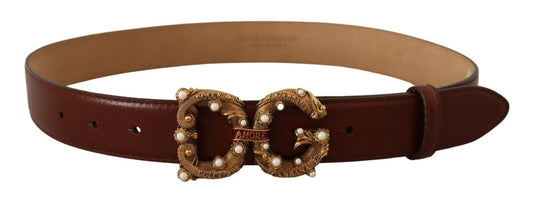 Dolce &amp; Gabbana Brown Leather Brass Logo Buckle Amore Belt