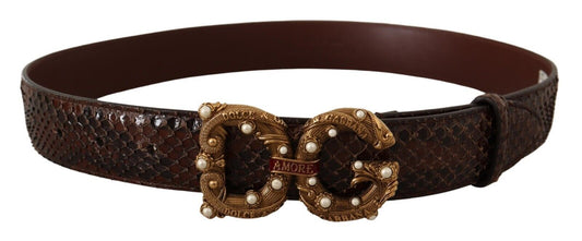 Dolce &amp; Gabbana Eleganter Phyton-Ledergürtel mit Perlenschnalle